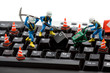 computer repair concept - workers repairing keyboard computer repair concept - workers repairing keyboard