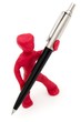 Abstract little man with a pen on a white background.