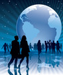 People and a large earth globe