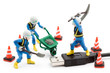 computer repair concept - usb cable repaired by workers isolated computer repair concept - usb cable repaired by workers isolated
