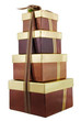 Four gift boxes tied up with ribbon isolated on white