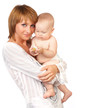 Mother with  baby. Isolated over white background.