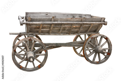 Photo: Old wooden wagon isolated on white background with clipping path Old wooden wagon isolated on white background with clipping path