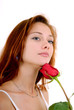 Beautiful girl with rose  isolated on white background