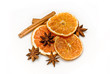 Cinnamon ,orange and anise isolated on white background