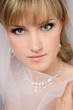 Close-up portrait of young beautiful bride in bridal veil