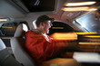Man driving car at night, speeding fast. Man driving car at night, speeding fast.