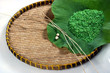 lotus leaf and rice on the rattan background
