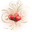 A pair of hearts with a gold branch on a white background