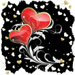 A pair of hearts with a white branch on a black background
