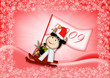 Christmas red background with Santa Bull