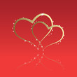 A pair of hearts  on a red background