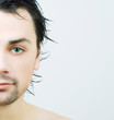 Portrait of young man after bath.