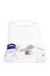 Open first aid kit isolated on white background
