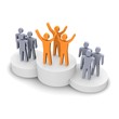 Winning team celebrating on podium. 3d rendered image.