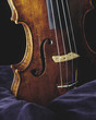 Violin on blue velvet, close up