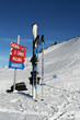 Skis and Sign boards in a ski station Skis and Sign boards in a ski station
