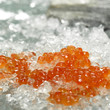 Salmon caviar on crushed ice, close-up