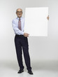 Businessman holding cardboard, portrait