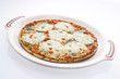 pizza with mozzarella on plate, cut-out, white background