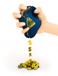 3d abstract illustration of hand with earth and dollar signs