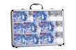 Suitcase filled with 100 Swiss francs banknotes, close-up