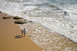 Portugal, Algarve, two boys (6-9) standing on beach, elevated view