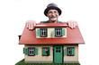 Old man with house, proud home owner