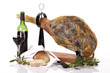 Serrano ham and red wine, close-up