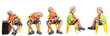 Five identical boys waiting at the gate of an airport.