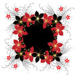 cadre floral noir rouge et or