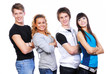 Portrait of four smiling young guys and girls