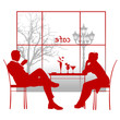 Silhouette of a couple in the cafe. Vector illustration..