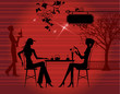 Silhouette of the couple in the cafe, vector illustration