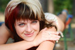 portrait of young smiling beautiful woman in bikini