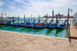 gondolas anchored on Grand Canal in Venice