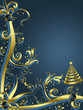 Christmas tree with golden flowers on blue background #3