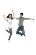 happy Asian friends  jumping
