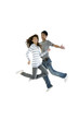 happy Asian friends  jumping