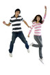 happy Asian friends  jumping