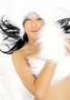 sexy girl over white fur background