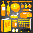 Illustration of assorted basic food supplies from a supermaket