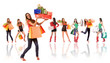 Shopping woman with bag and gift boxes