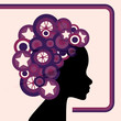 card design of woman silhouette with retro circle hair card design of woman silhouette with retro circle hair