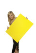 Foto: blond frau tafel gelb schwarz kleid blond frau tafel gelb schwarz kleid