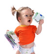 Baby taking euro. Baby taking euro.