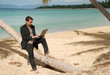 Photographie : Homme assis sur un cocotier