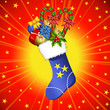 Calza della befana su sfondo rosso