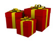 three red gift boxes with yellow ribbon isolated on white three red gift boxes with yellow ribbon isolated on white