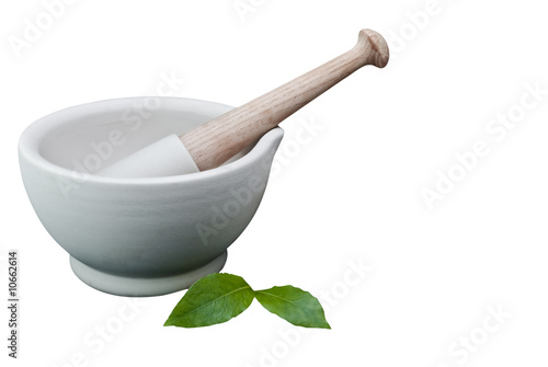 Photo: Pestle and Mortar with Bay Leaves Pestle and Mortar with Bay Leaves